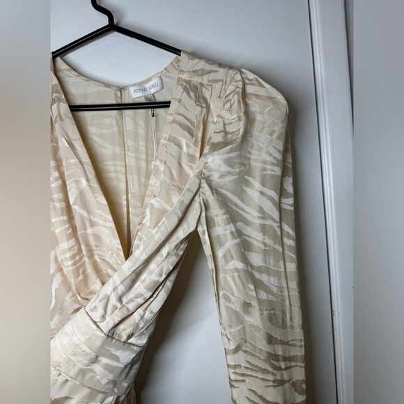 NWT Ronny Kobo Lillian Tapioca Zebra Silk Blend Puff Sleeve Mini Dress Size XS - Picture 7 of 17